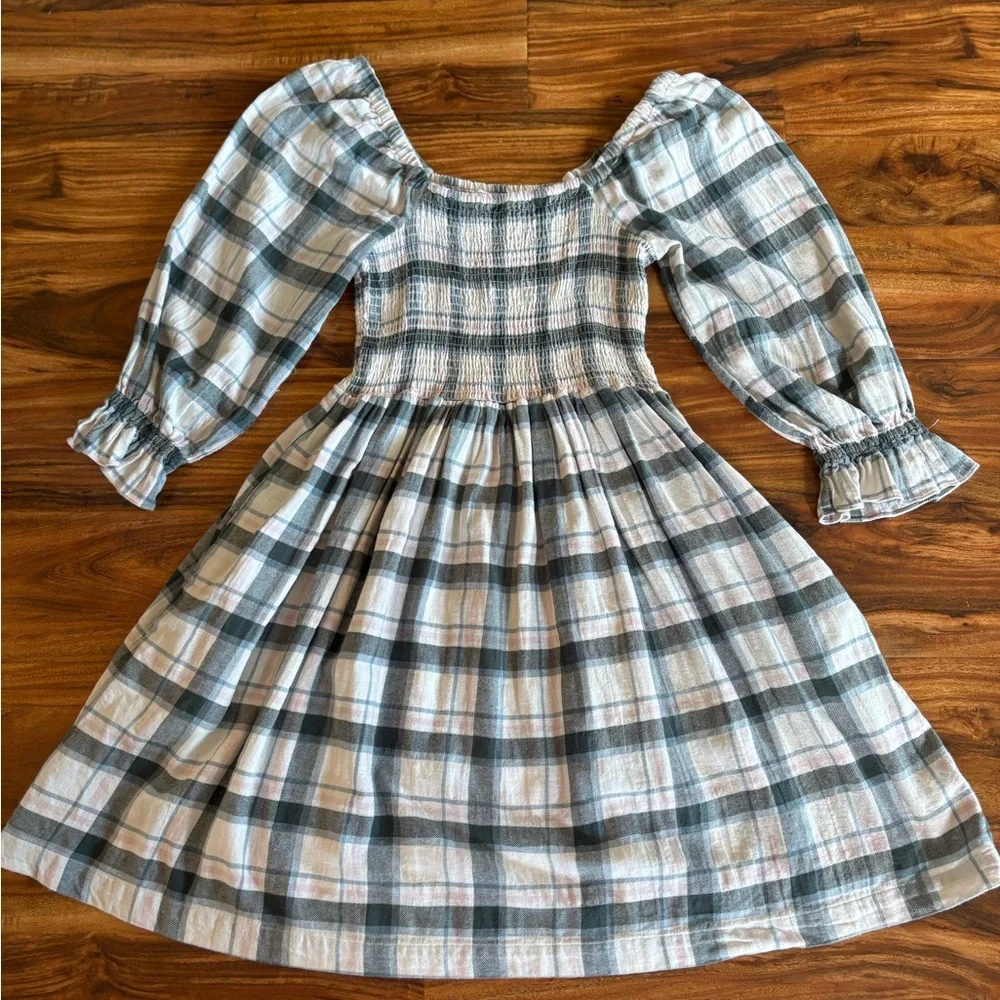 Madewell Women’s Lucie Elbow-Sleeve Smocked Mini Dress in Lebaum Plaid Small S - Picture 6 of 11